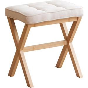 Foot Stool Small Ottoman Foot Rest Padded Foot Stool Desk for Under Office Desk Vanity Stool Bamboo Footstool Sofa Footrest Shoe Stool Small Foot Stools (Natural Legs + Beige)