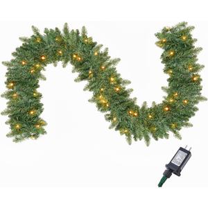 Joiedomi 9Ft Christmas Garland Prelit with 50 Count Light, Plug in Lighted for Home & Office Xmas Decorations Indoor and Outdoor Decor Holiday Decorations Xmas Garland Christmas Window Decor