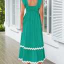 ZESICA Women's Summer Sleeveless Ruffle Dresses Square Neck Backless Boho Flowy Maxi Sundress with Pockets (Green, S)