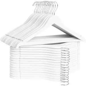 StorageWorks White Wooden Hangers, 30 Pack Wood Hanger for Closet, Coat Hangers for Coats, Shirts, Pants, Bridesmaid Suits, Wedding Dress