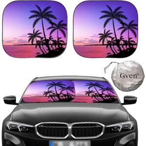Gven Windshield Sun Shade for Car 2-Piece Foldable Sunshade for Front Windows, Blocks UV Rays, Automotive Interior Sun Protection Car Summer Accessories（Sunset,S）