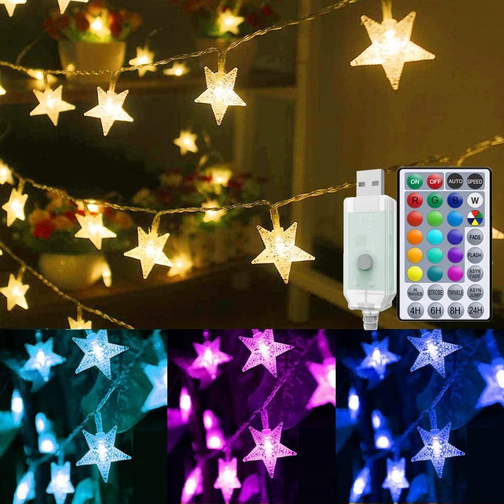 Solhice 20ft Color Changing Star String Lights for Bedroom 40 LEDs, Hanging Twinkle Lights USB Powered, Bunk Bed Lights for Kids Room Indoor Outdoor with Remote