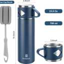 Stainless Steel Thermo 700ml/23.7oz Vacuum Insulated Bottle with Cup for Coffee Hot drink and Cold drink water flask.(Blue,Single)