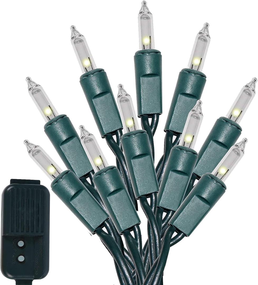Indoor/Outdoor Multi-Color Musical Christmas Lights - Plays 25 Classical Holiday Songs - 8 Function Chaser - Green Wire - 26 Ft Wire Length, 2" Space Between Bulbs (Warm White)