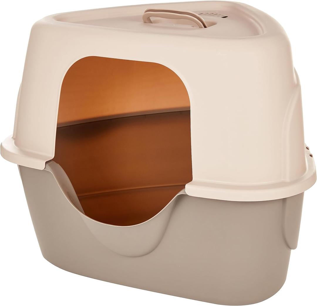 Amazon Basics Cat Litter Box with Lid, No-Mess, Spacious Enclosed Design with Odor Control, Easy Access, Stain Resistant, 26" x 23" x 20", Charcoal