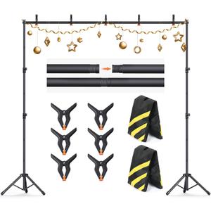 Backdrop Stand 108ft (WH) Adjustable Backdrop Support Ground Kit Photography Photo Shoot Backdrop Stand for Parties with Sandbags, Spring Clips, Carrying Bag