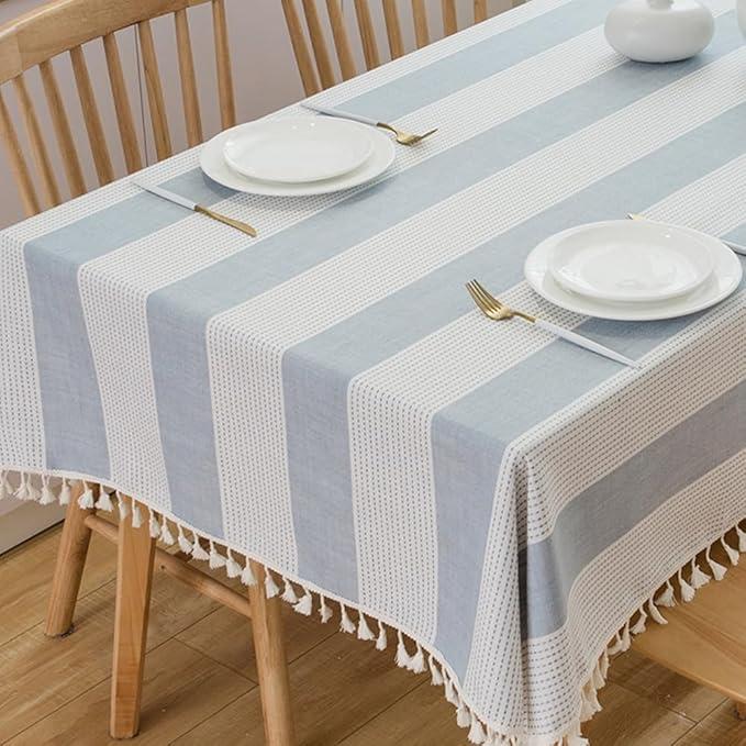 TruDelve Light Blue and White Striped Cotton Tablecloth Square Outdoor Table Cloth Washable Cloth Tablecloth for Card Table Cover (55"x55", Blue)