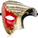 HyperFun Mens Masquerade Mask Phantom of The Opera Half Face Mask with Bowtie, Vintage Venetian Masks for Costume Party (Red Note)