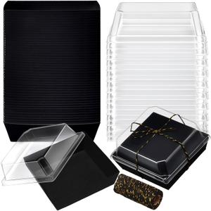 Ctosree 100 Pcs Paper Charcuterie Boxes with Clear Lids 4.5 Inches Disposable Cake Square Dessert Container Bakery Boxes Bundle with Rope for Food Cake Slice Cookie Sandwich Dessert(Black) Ctosree 100 Pcs Paper Charcuterie Boxes with Clear Lids 4.5 Inches Disposable Cake Square Dessert Container Bakery Boxes Bundle with Rope for Food Cake Slice Cookie Sandwich Dessert(Black)