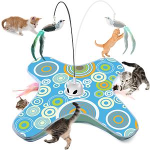 VIWIK Hide and Seek Toys for Indoor Adult Cats with Suction Cup & Cover, Interactive Automatic Moving Concealed Feather Kitten Wand Bird Toy, Cat Enrichment Toys for All Breeds Blue