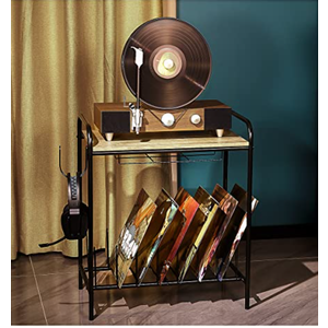 MAWEW Vintage Record Player Stand, Wooden Turntable Stand with Record Storage (Grey)