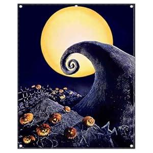 Yriujul 8x10ft Polyester Halloween Nightmare Backdrop Horrible Moon Night Pumpkin Magical Trick Or Treat Background for Kids Adults Party Decorations Scary Photo Banner Props