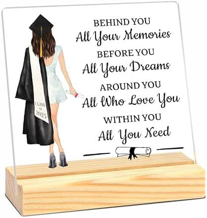 2025 Graduation Gift Sign - Behind You All Your Memories... Within You, All You Need - 4” Girl Back Figure Acrylic Sign With Wooden Stand, Tabletop Decoration & Gifts For Graduate - A03 2 Pack