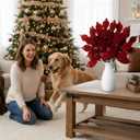 6 Pcs Christmas Artificial Velvet Glitter Magnolia Leaf Glittered Spray Picks 20" Fake Floral Leaf Branches Xmas Decoration for Christmas Tree DIY Crafts Gift Home Garden Decor(Burgundy)