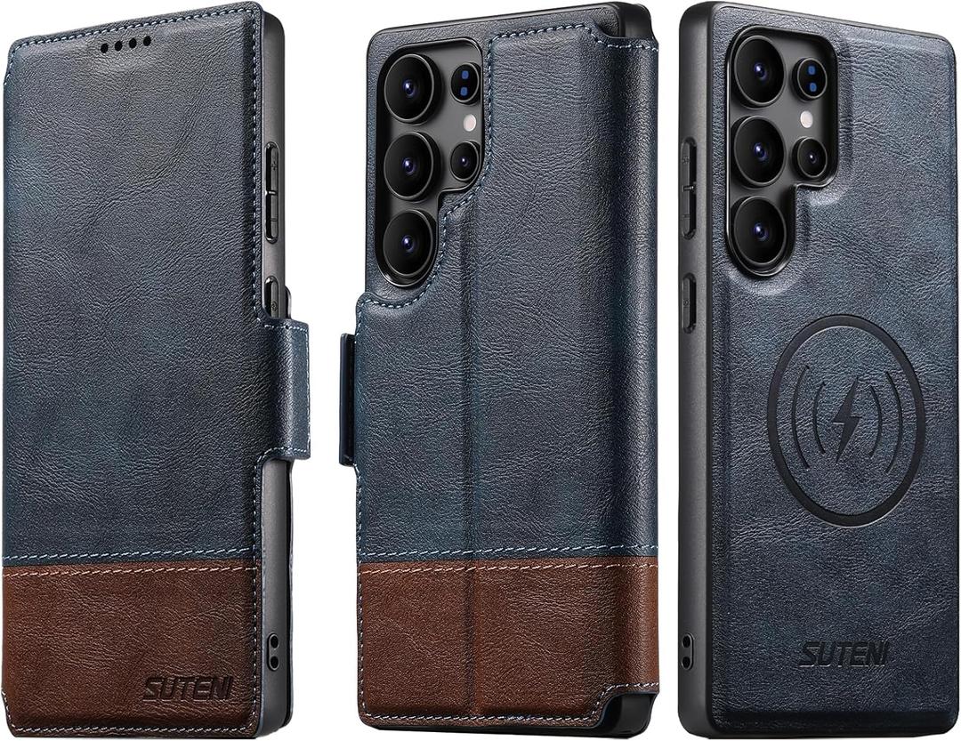 SINIANL for Samsung Galaxy S23 Ultra Leather Wallet Case Compatible with MagSafe Wireless Charging, Detachable Leather Cover with Card Slots Holder, Kickstand, Magnetic for Galaxy S23 Ultra Blue