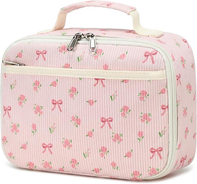 Bluboon Kids Girls Lunch Bag Insulated Lunch Box for school Corduroy Lunch Cooler Organizer School Kids Lunch Tote (Beige 212)