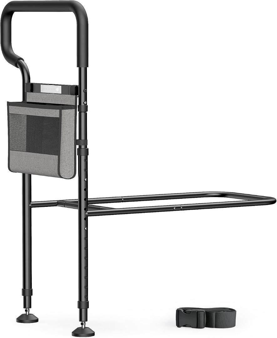 C3 Pro Bed Rails for Elderly Adults Safety with Extension Legs, Adjustable Heights Bed Cane with Non-Slip Ergonomic Handle, Stable Bed Assist with Motion Light, Avoid Seniors Bedside Fall