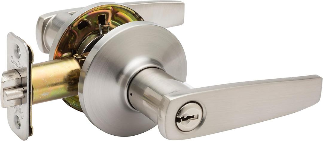 Copper Creek DL1241SS Daley Push Button Keyed Entry Door Lever, Satin Nickel