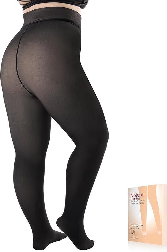 Plus Size Fleece Lined Tights Women, Fake Translucent Winter Thermal Pantyhose, High Waist Warm Thermal Leggings.
