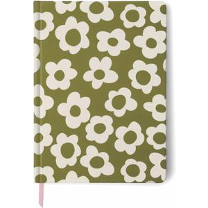 DesignWorks Ink Jumbo Journal Notebook  7.25" x 10.25" Cute Writing Journal for Work, To Do Lists & Daily Journaling  Soft Cover, 200 Lined Pages, Ribbon Marker  Green Groovy Floral