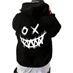 WDIRARA Men's Graphic Hoodie Long Sleeve Hooded Sweatshirts Pullover Tops Streetwear Black Small