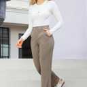 Bamans Womens Dress Pants Flare Leggings Work Office Pants Wide Leg Slacks High Waist Bootcut Business Trousers (Brown, L)