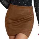 Ezcosplay Women High Waisted Faux Suede Ruched Wrap Mini Skirt Asymmetrical Tulip Hem Bodycon Short Skirts (Medium, Khaki)