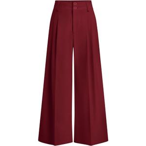 PRETTYGARDEN Womens Spring Wide Leg Palazzo Pants 2026 Trendy Loose Button High Waist Pleated Work Business Casual Trousers (Wine Red, X-Large)