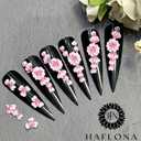 Set 20Pcs Pink Heart 3D Flowers for Nails, Handmade 3D Acrylic Flowers for Valentine - Wedding Nails, Flower Nail Made by Acrylic Powder Design Deco Nail Art Women Girls (15 Pink Heart 2#)