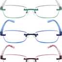 JJWELL 3 Pack Reading Glasses for Women Blue Light Blocking, Anti Eyestrain/UV 400 Filter Readers with Spring Hinge, Lightweight Rimless Tinted Metal Blue Rays Eyeglasses (+2.75)