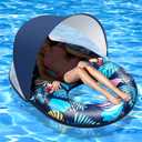 Inflatable Pool Floats with UPF50+ Canopy-Removable-120 Adjustable, Large Pool Beach Floating Raft Lounge with 2 Cup Holders, Swimming Inflatable Pool Floats for Beach, Lake, Party