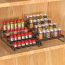 4 Tier Adjustable Spice Rack Organizer for Cabinet - Black (2 PCS S&L) Expandable Spice Shelf with Protection Railing for Inside Cabinets, Countertop, Pantry Storage & Seasoning Organization