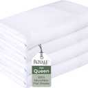 Royale Linens 2 Pack Bulk Flat Sheet Set - Top Sheets - Soft 1800 Microfiber - Wrinkle & Stain Resistant - for Hotel, Massage Table, Hospital, Dorm - Queen Flat Sheet Sold Separately (Queen, White)