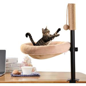 ZUPETCO Cat Desk Bed - with Attachable Scratching Post, 360 Rotating & Adjustable Cat Hammock Mount, Pet Nest for Home Office