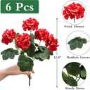Artificial Geranium Flowers for Outdoors: 6 PCS Realistic UV Resistant Faux Red Geranium Silk Flowers for Outdoor Planters Fade Proof Garden Fake Flowers Decor for Outside Porch - Red