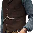 Ceehuteey Mens Suit Vest Waistcoat Tweed Retro V Neck Wool Herringbone for Prom
 XL