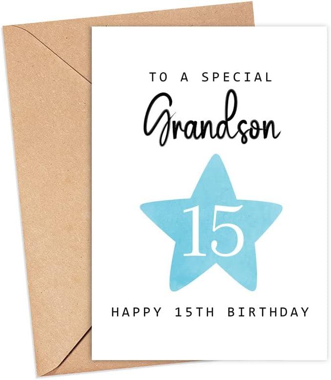 2 x To A Special Grandson - Happy 15th Birthday Card - Age 15 - Fifteen Year Old - Fifteenth Birthday Card for Boys - Cute Birthday Cards for Kids - Son - Grandson Birthday Card - Grandson card