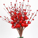 Valentines Day Tree Topper Decorations,6 Pcs Valentine Floral Picks Artificial Flowers with Red Heart and Pink Berry for Galentines Day Tree Ornaments Wedding Holiday Party Home Decor