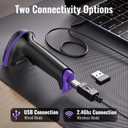 Tera Barcode Scanner Wireless Versatile 2-in-1 (2.4Ghz Wireless + USB 2.0 Wired) with Battery Level Indicator, 328 Feet Transmission Distance Rechargeable 1D Laser Bar Code Reader Handheld 5100 Purple
