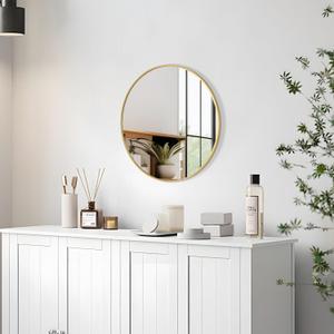 Round Mirror 12 Inch Gold Round Bathroom Mirror Circle Wall Mirrors Brushed Metal Frame Anti-Rust Tempered Glass Mirror for Bathroom Bedroom Entryway Living Room
