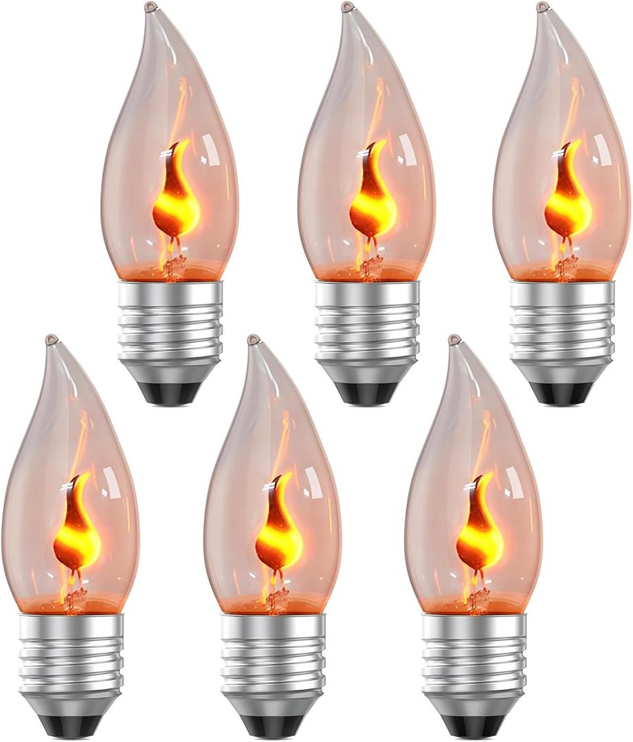 Hompavo Christmas Decorations, E26 Upgraded Flame Light Bulbs, Flickering Fire Light Bulbs Flame Candle for Christmas Halloween Party Patio Porch Home Indoor & Outdoor Decor - 6 Pack