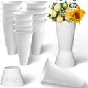12 Pack Plastic Flower Bucket, 15.5 Inch White Flower Buckets for Cut Flowers with Base, Multi-Purpose Plastic Vase for Flower Display Stand Florist Supplies, Home Wedding Decoration