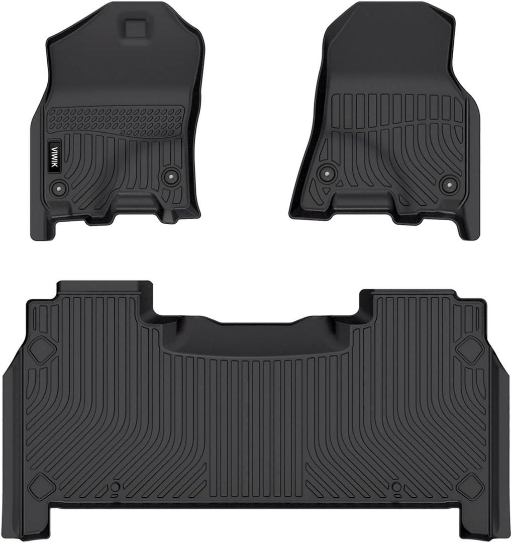 VIWIK Floor Mats for Dodge Ram 1500 Crew Cab 2019 2020 2021 2022 2023 2024 (NOT for Classic), TPE Rubber Car Mats All Weather Custom Floor Liners for Ram 1500 Crew Cab 1st & 2nd Row Non-Slip Odorless