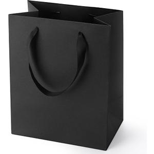 MOXARYSU Black Gift Bags With Handles: 8x5x10 Inch 5pcs Black Paper Bags Medium Bulk For Party Shopping Birthday Wedding (M-5)
