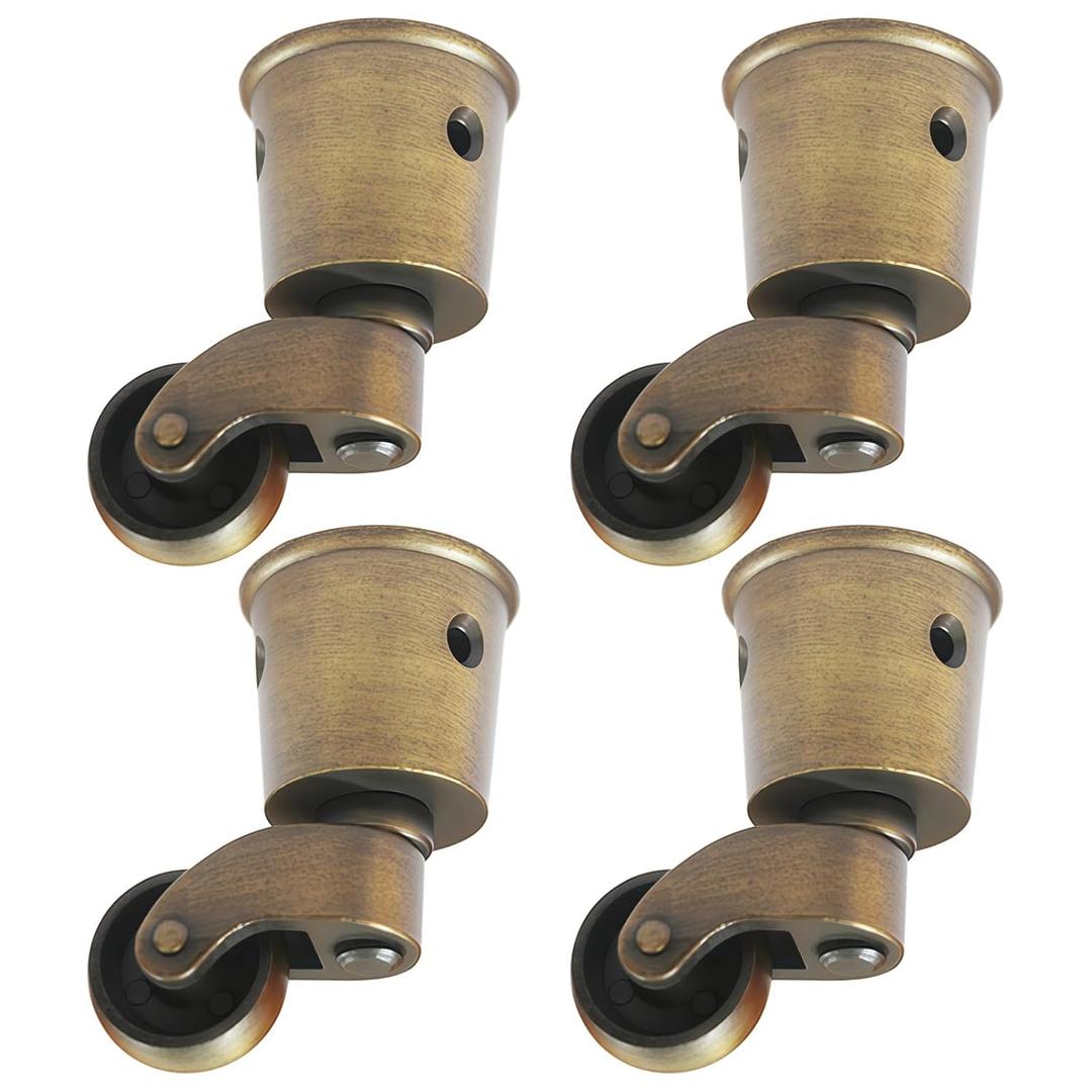 4 Pcs Vintage Furniture Casters, Antique Bronze Cup-Shaped Chair Caster Wheels for Furniture Legs, Heavy Duty Zinc Alloy Swivel Rollers, Effortless Movement, Floor Protection