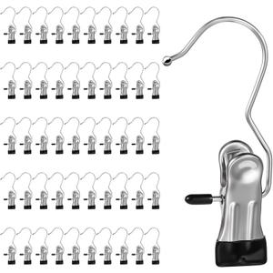 50 Pack Boot Hanger Clips Hooks, Heavy Duty Laundry Hooks with Clips, Portable Stainless Steel Clothes Pins Boot Clips for Hanging, Socks Towels Hats Pants Holder for Travel, Closet