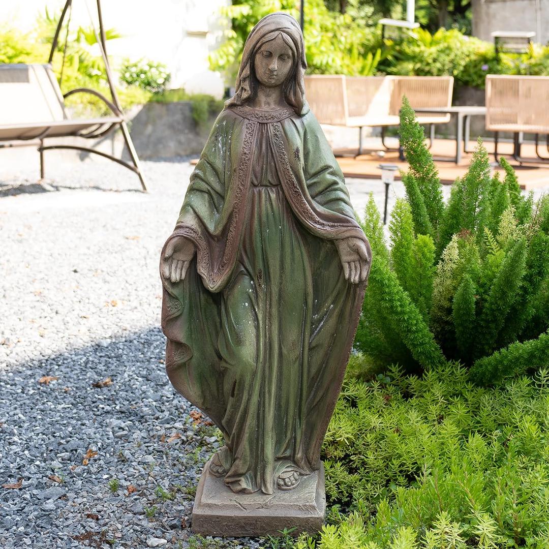 Virgin Mary Outdoor Statues, Garden Religious Decorations, Indoor Mother Mary Statue, Garden Sculptures & Statues for Home Yard Patio Lawn Deck Hallway (Vintage Green)