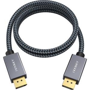 IVANKY DisplayPort Cable 3FT/1M, Short DP to DP Cable, [4K@60Hz, 2K@165Hz, 2K@144Hz] High Speed DisplayPort to DisplayPor1.2 Cord, Compatible with Gaming Monitor, Graphics Card, PC, Laptop, TV-3.3ft (Grey)