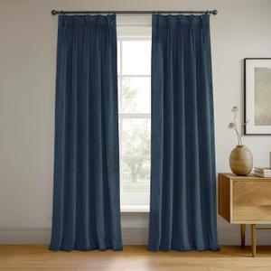 HPD Half Price Drapes Velvet Blackout Curtains/Drapes - 96 Inches Long 1 Panel Blackout Curtain Signature Pleated for Living Room & Bedroom - 25W X 96L, Midnight Blue