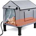 Heated Cat House for Outside, Waterproof Outdoor Cat Shelter with Thermostatic Pet Heating Pad for Winter, Large Elevated Pet Hetaing Bed with Rmoveable Canopy for All Seasons